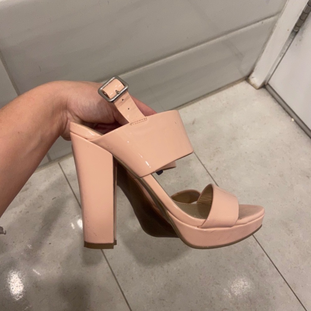 beige patent leather sandals
